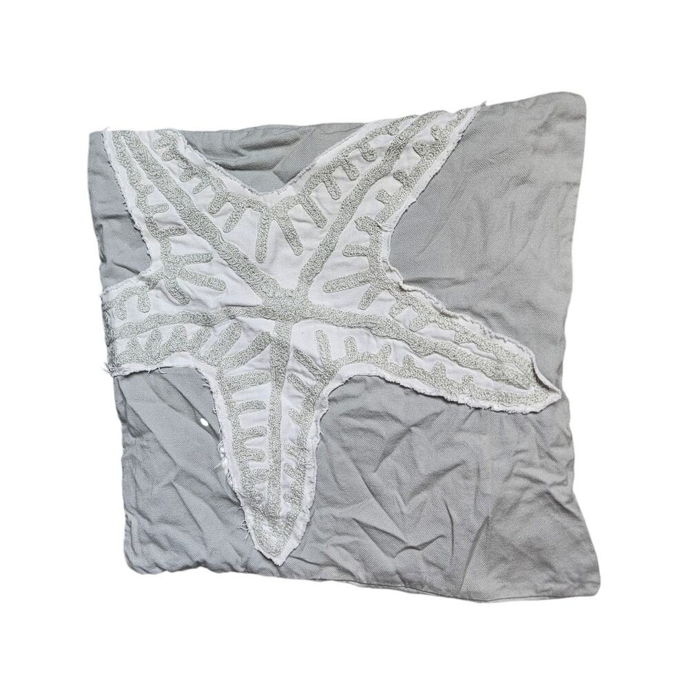 Pottery Barn Star Fish Coastal Gray Cotton Throw Pillow 18x18 Beach Minimalist